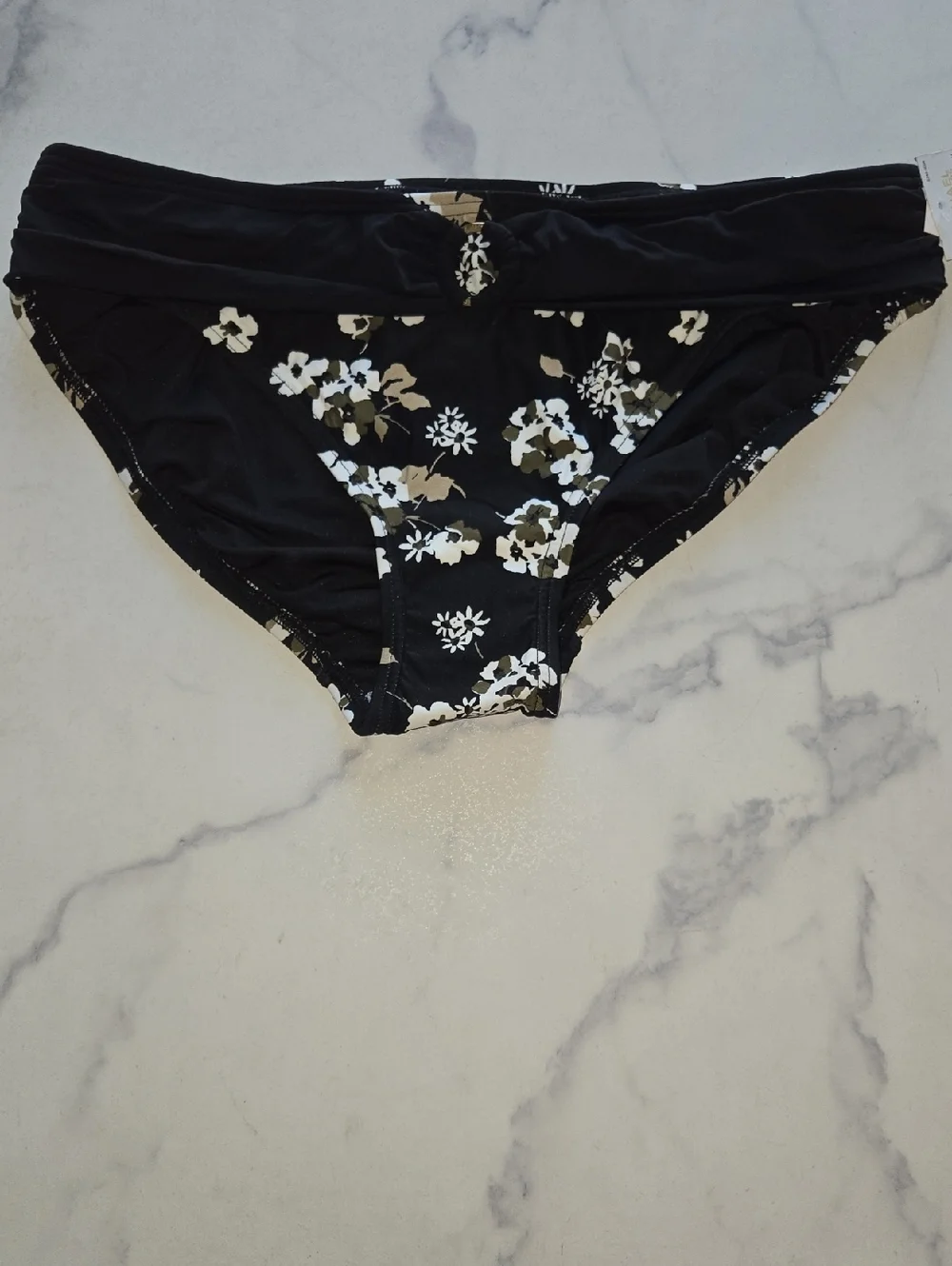 MICHAEL KORS Logo Ring Hipster Bikini Bottoms Black Green Floral Size L NWT